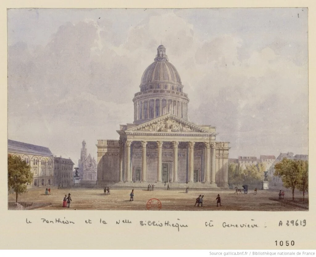 Le Panthéon et la nouvelle bibliothèque st Geneviève. source Gallica.bnf